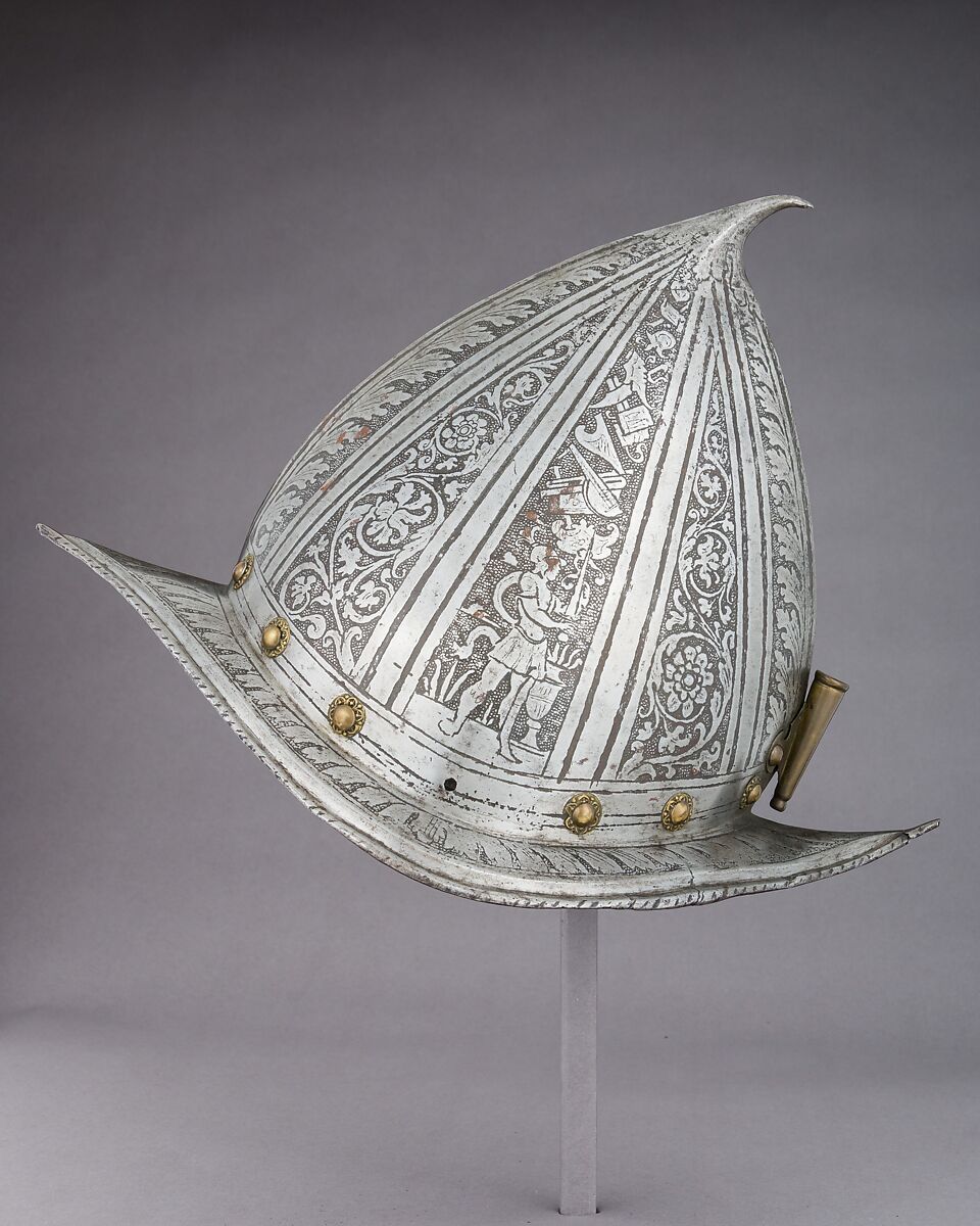 Morion-Cabasset, Steel, brass, leather, Italian