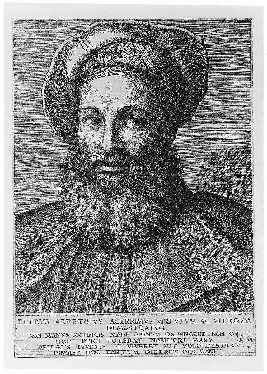 Portrait of Pietro Aretino, Marcantonio Raimondi (Italian, Argini (?) ca. 1480–before 1534 Bologna (?)), Engraving; second state of two