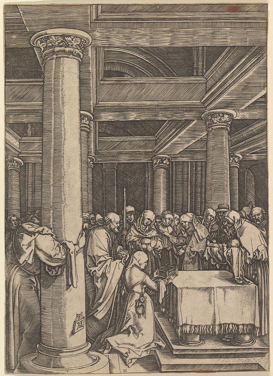 The presentation of Jesus to Simeon in the temple, after Dürer, Marcantonio Raimondi (Italian, Argini (?) ca. 1480–before 1534 Bologna (?)), Engraving; second state of two 