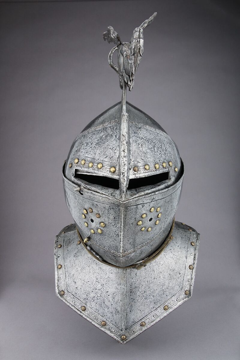 Close Helmet, Steel, gold, wrought iron, brass, French
