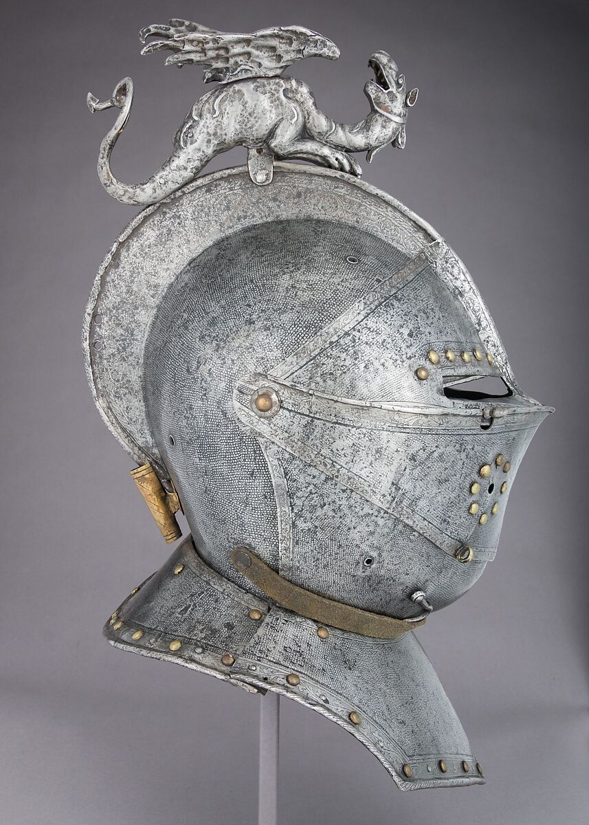Close Helmet, Steel, gold, wrought iron, brass, French