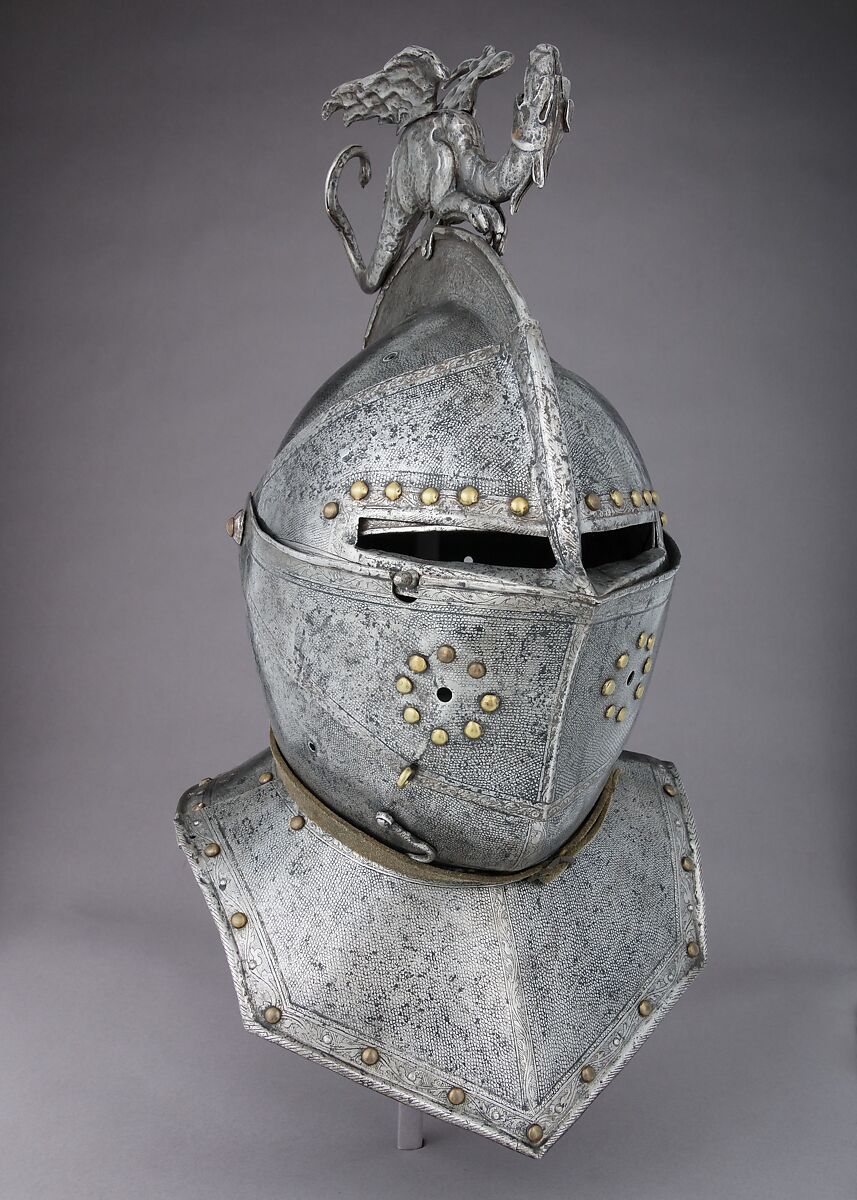 Close Helmet, Steel, gold, wrought iron, brass, French 