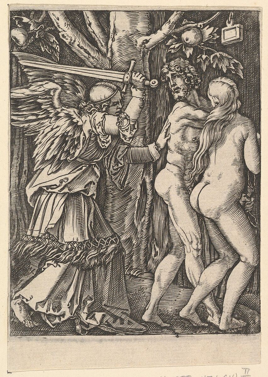 The Expulsion from the Paradise, from "The Passion of Christ", after Dürer, Marcantonio Raimondi (Italian, Argini (?) ca. 1480–before 1534 Bologna (?)), Engraving; second state of three 