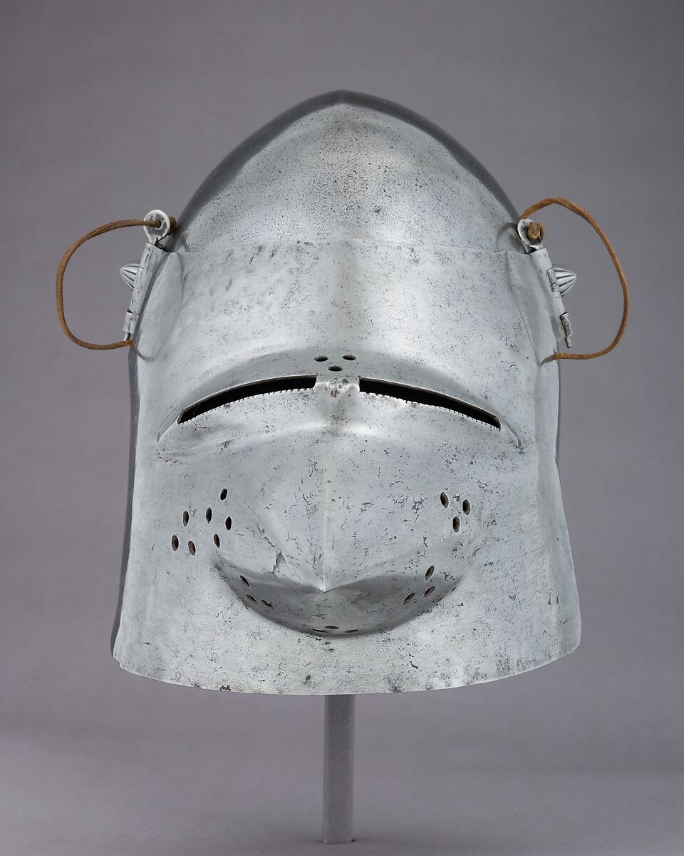 Visored Bascinet, Steel, brass, leather, German