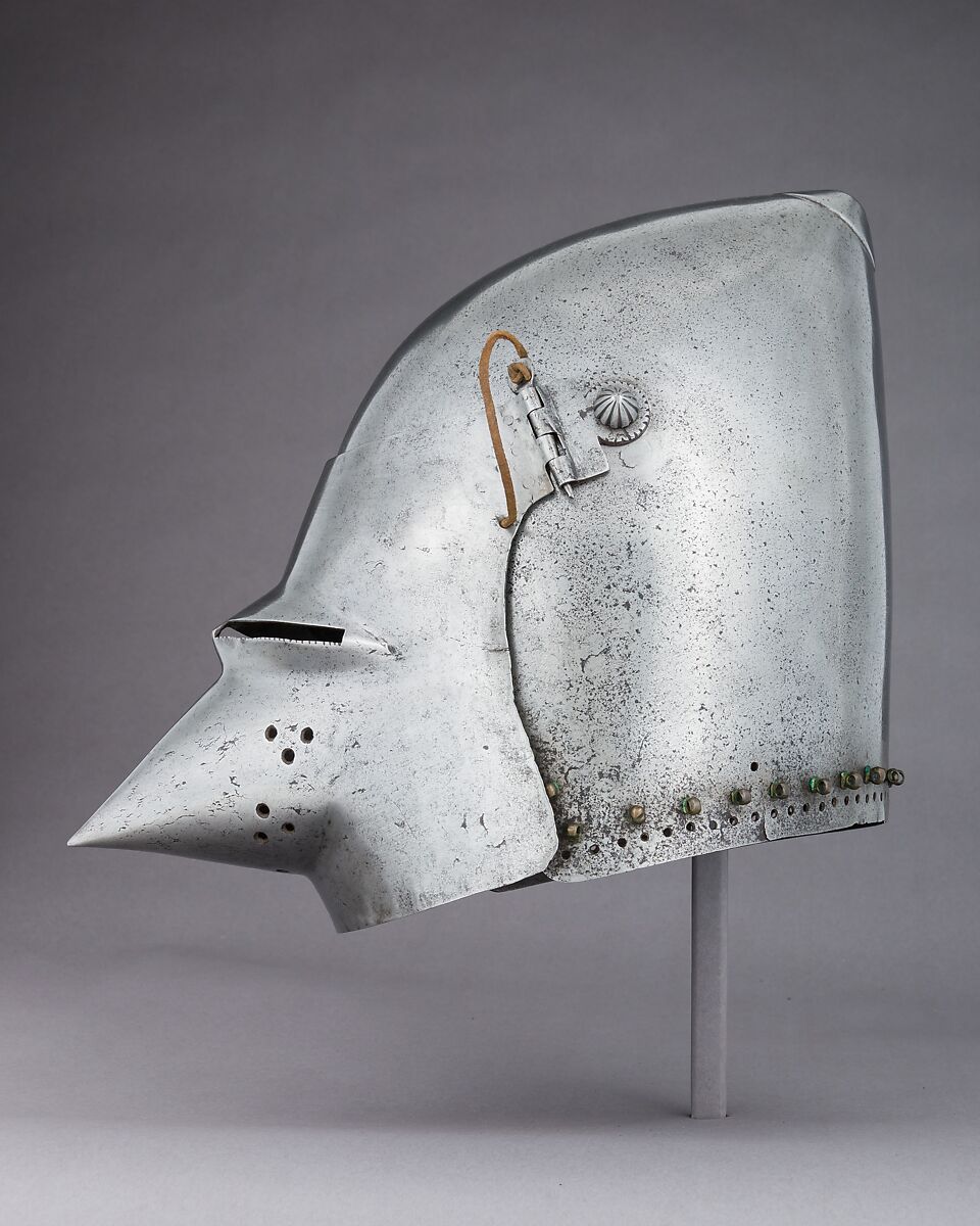 Visored Bascinet, Steel, brass, leather, German