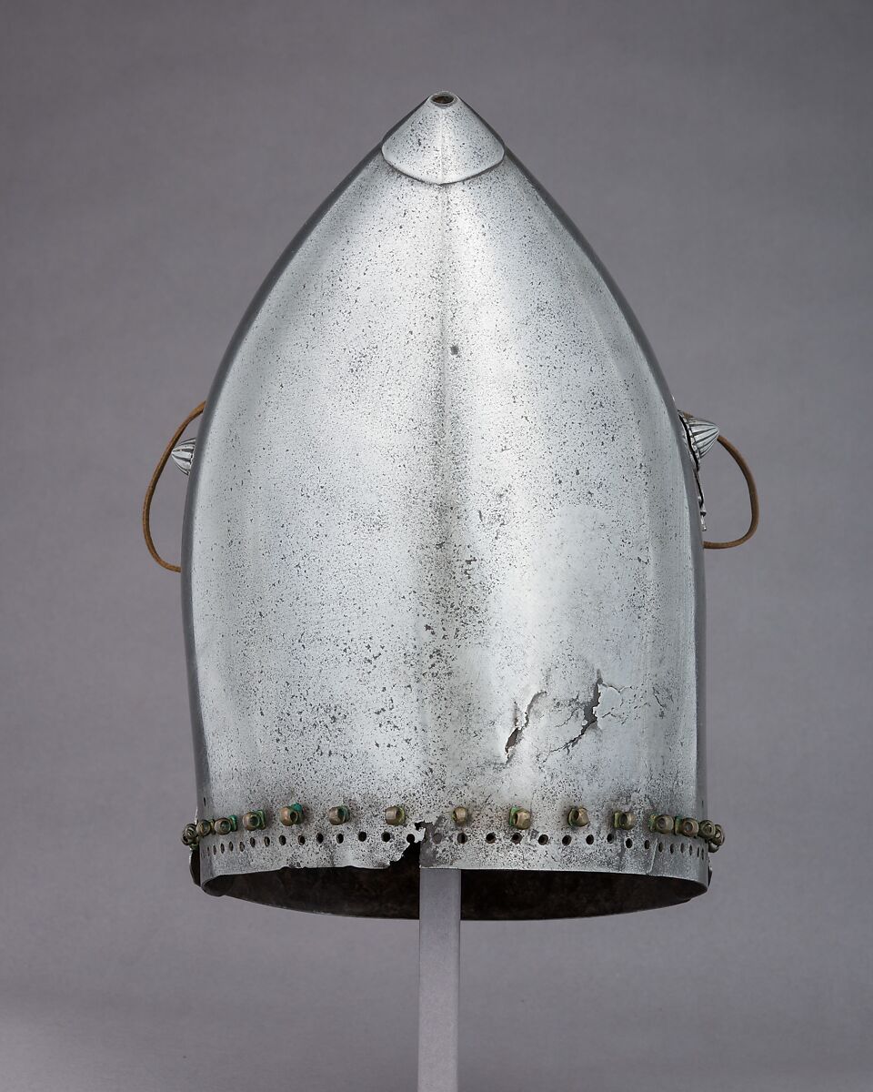 Visored Bascinet, Steel, brass, leather, German