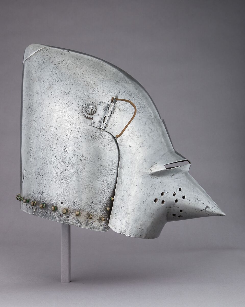 Visored Bascinet, Steel, brass, leather, German