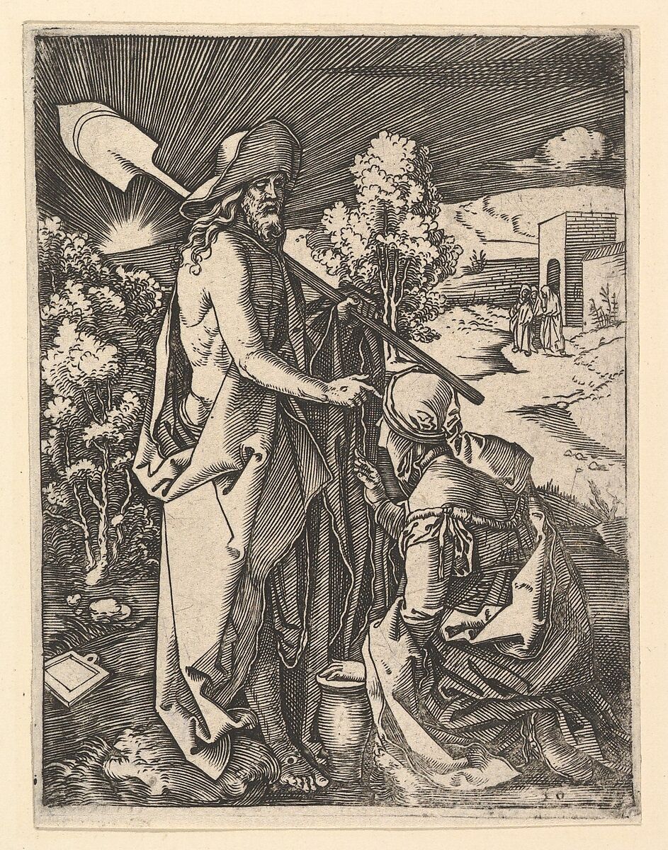 Christ Appearing to the Magdalen as a gardener, from "The Passion of Christ", after Dürer, Marcantonio Raimondi (Italian, Argini (?) ca. 1480–before 1534 Bologna (?)), Engraving; second state of three 