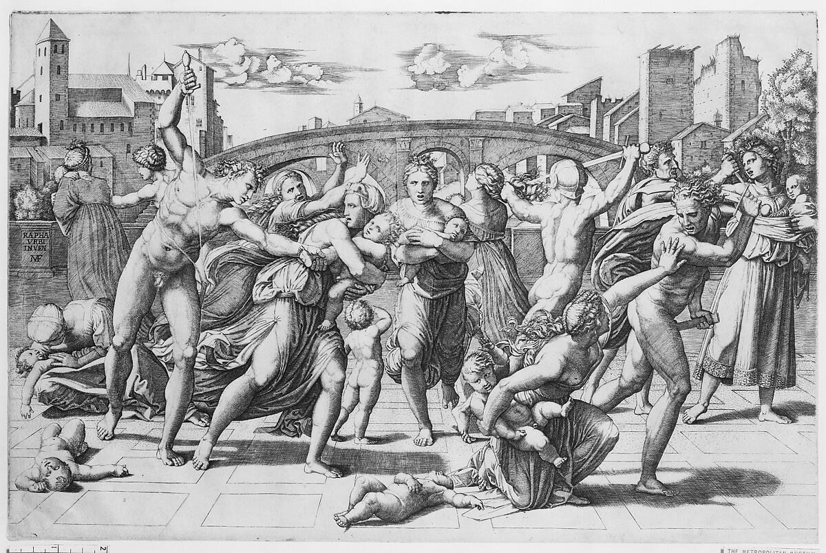 The Massacre of the Innocents, Marcantonio Raimondi (Italian, Argini (?) ca. 1480–before 1534 Bologna (?)), Engraving