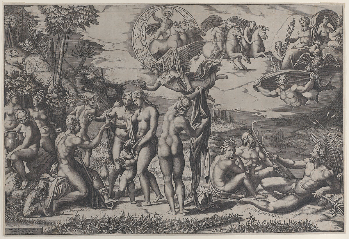 The Judgment of Paris, Marco Dente (Italian, Ravenna, active by 1515–died 1527 Rome), Engraving