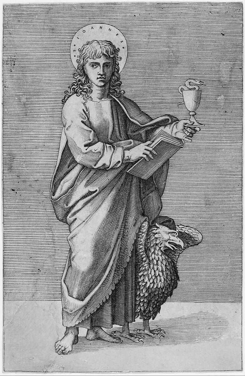 Saint John holding chalice in left hand, book in right, eagle standing by left side, School of Marcantonio Raimondi (Italian, Argini (?) ca. 1480–before 1534 Bologna (?)), Engraving; first state of two 