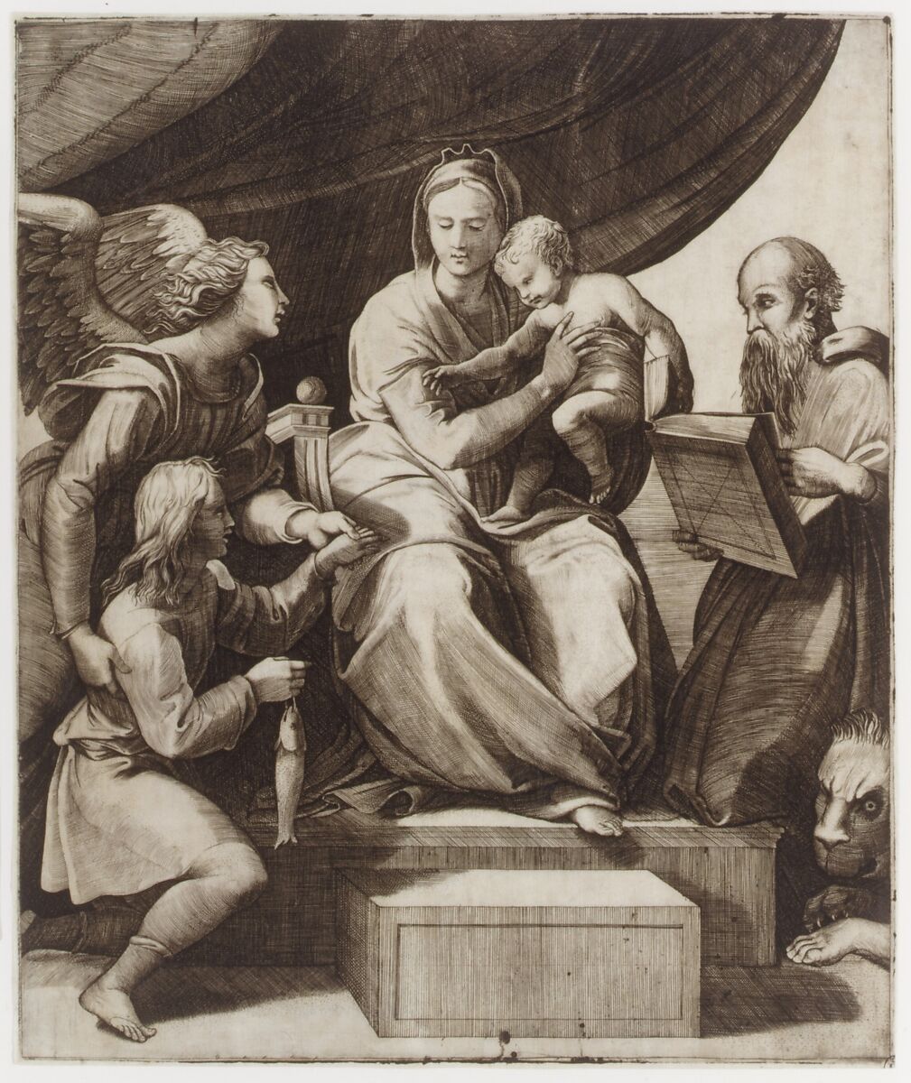 The Madonna with the Fish, School of Marcantonio Raimondi (Italian, Argini (?) ca. 1480–before 1534 Bologna (?)), Engraving