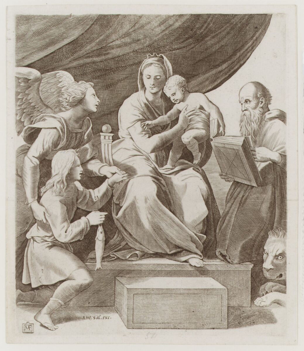 The Virgin of the Fish, Marcantonio Raimondi (Italian, Argini (?) ca. 1480–before 1534 Bologna (?)), Engraving