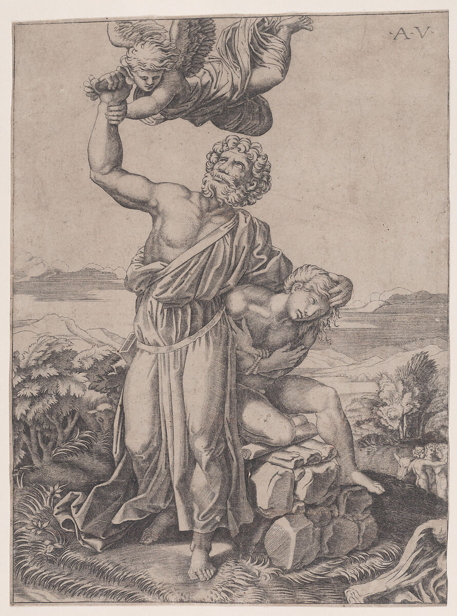 Abraham's Sacrifice (The Sacrifice of Isaac), Agostino Veneziano (Agostino dei Musi) (Italian, Venice ca. 1490–after 1536 Rome), Engraving 