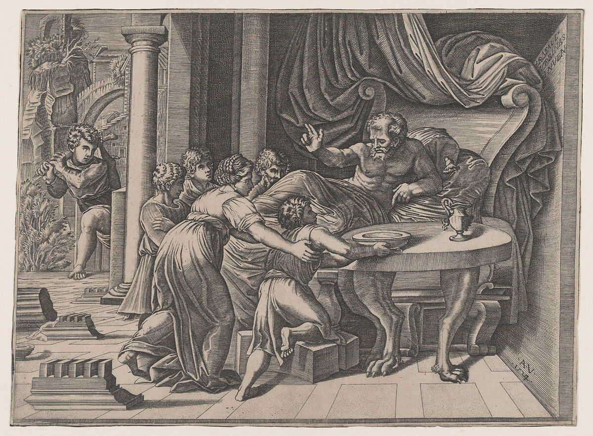 Isaac Blessing Jacob, Agostino Veneziano (Agostino dei Musi) (Italian, Venice ca. 1490–after 1536 Rome), Engraving 