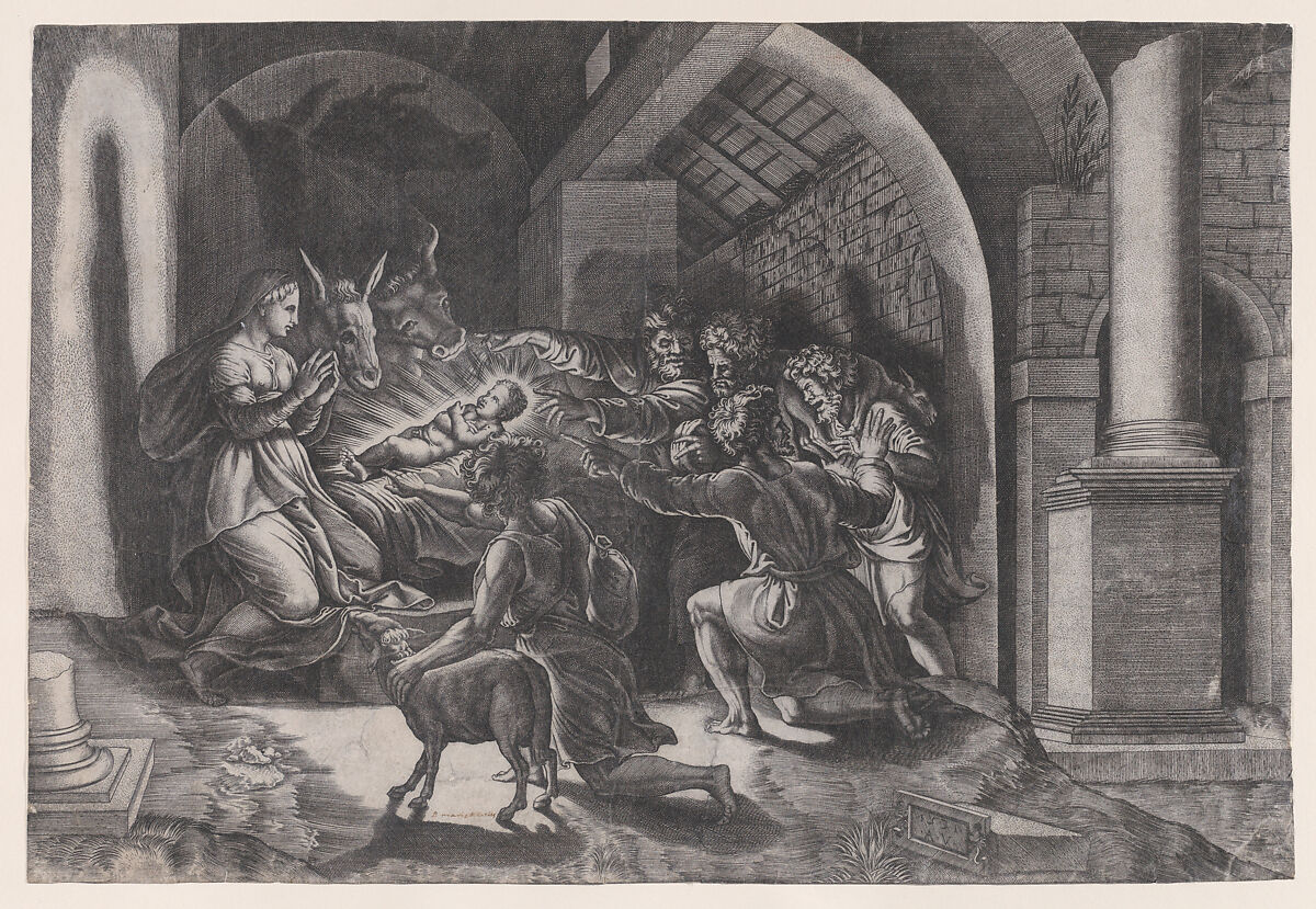 The Nativity, Agostino Veneziano (Agostino dei Musi) (Italian, Venice ca. 1490–after 1536 Rome), Engraving 