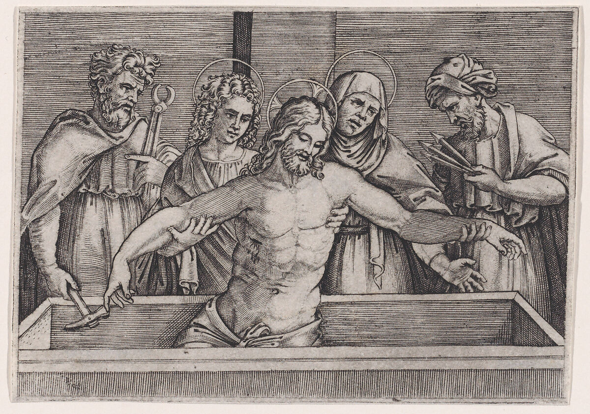The Entombment of Christ, Agostino Veneziano (Agostino dei Musi) (Italian, Venice ca. 1490–after 1536 Rome), Engraving 
