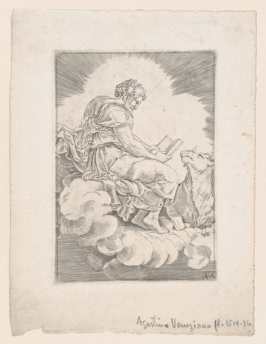 Saint Luke, Agostino Veneziano (Agostino dei Musi) (Italian, Venice ca. 1490–after 1536 Rome), Engraving 