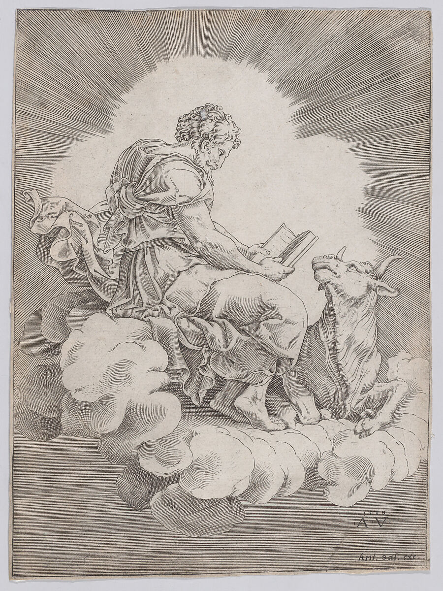 Saint Luke, Agostino Veneziano (Agostino dei Musi) (Italian, Venice ca. 1490–after 1536 Rome), Engraving 