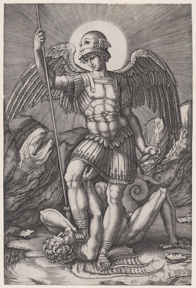 Saint Michael, Agostino Veneziano (Agostino dei Musi) (Italian, Venice ca. 1490–after 1536 Rome), Engraving 
