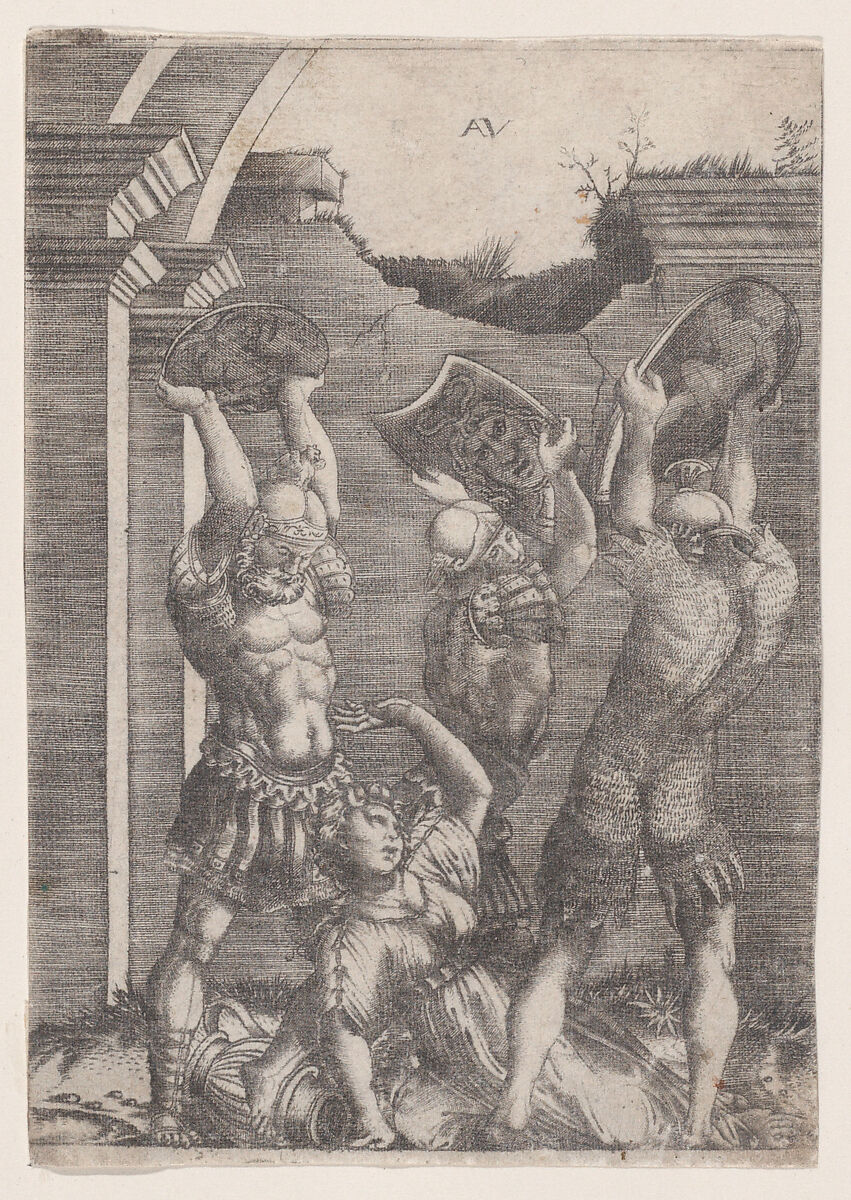 Tarpeia Crushed by the Sabines, Agostino Veneziano (Agostino dei Musi) (Italian, Venice ca. 1490–after 1536 Rome), Engraving 