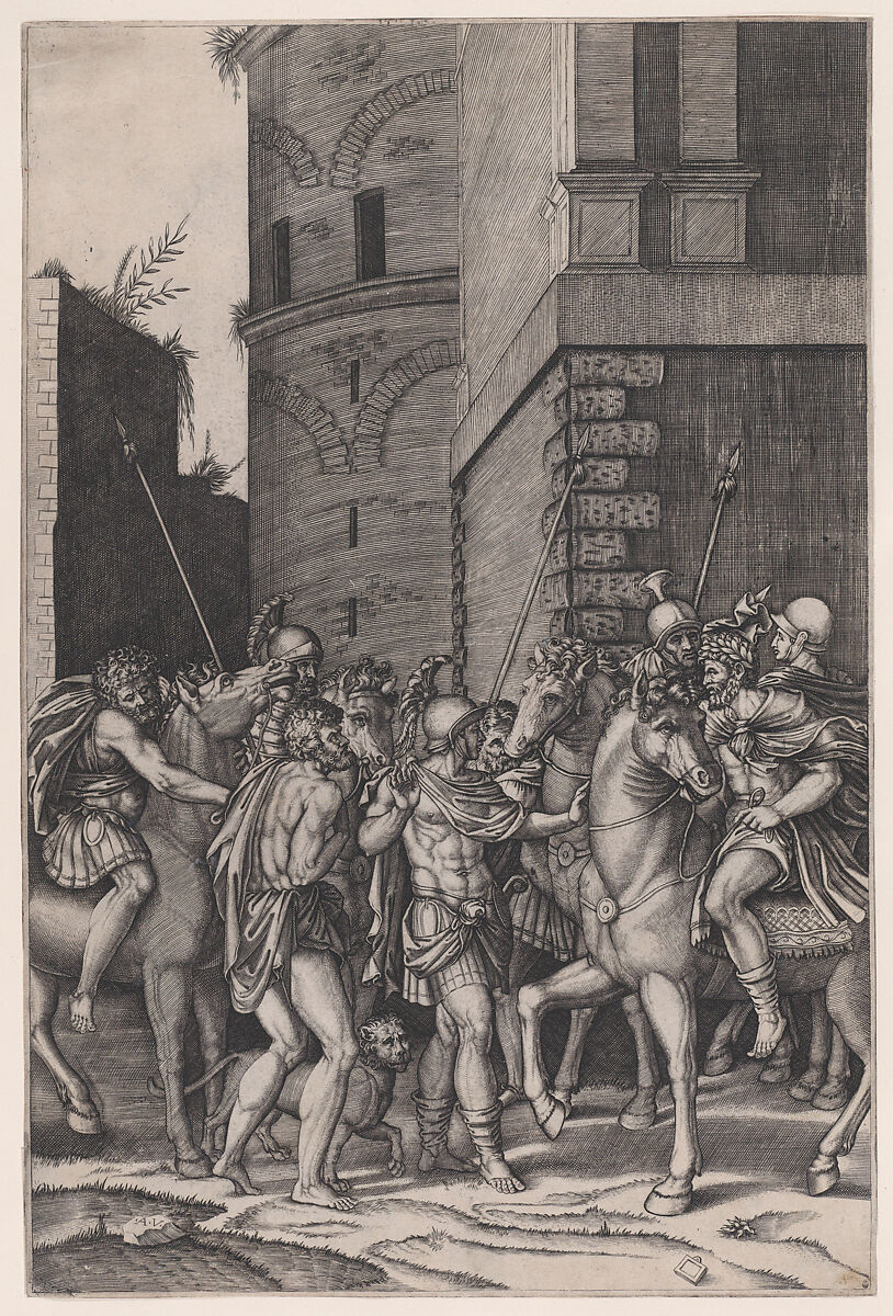 The Emperor Meeting the Warrior, Agostino Veneziano (Agostino dei Musi) (Italian, Venice ca. 1490–after 1536 Rome), Engraving 