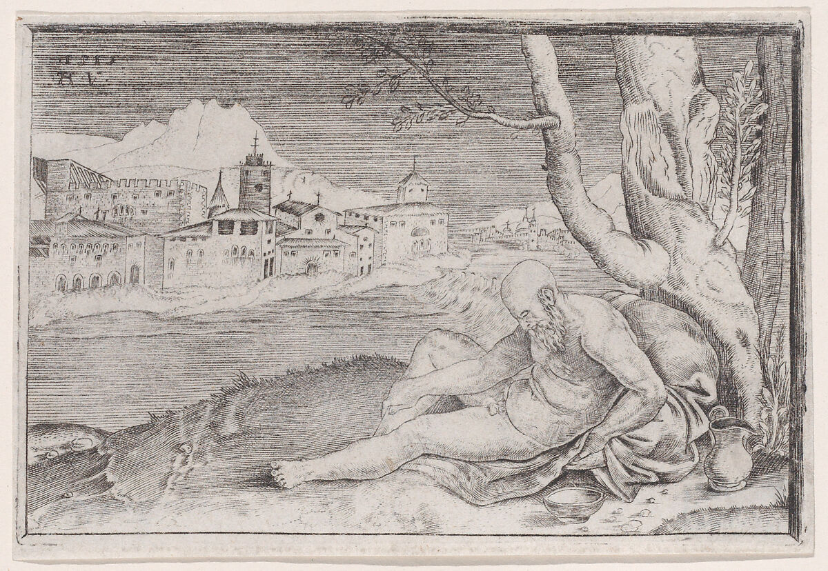 Diogenes, Agostino Veneziano (Agostino dei Musi) (Italian, Venice ca. 1490–after 1536 Rome), Engraving 