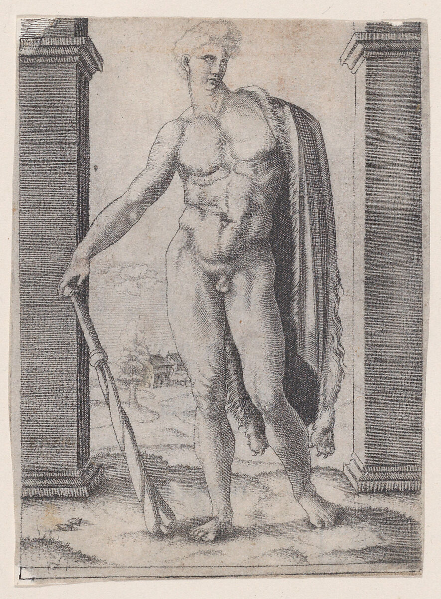 Young Hercules, Agostino Veneziano (Agostino dei Musi) (Italian, Venice ca. 1490–after 1536 Rome), Engraving 