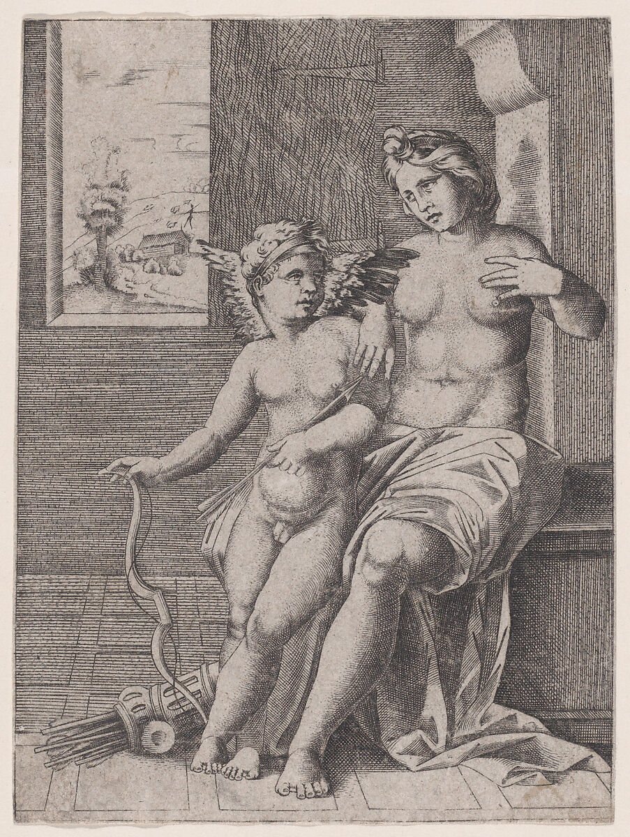 Venus and Eros, Anonymous, Italian, 16th to early 17th century, Engraving 