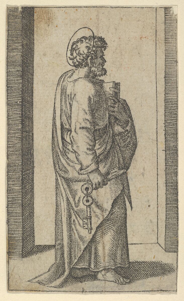 Saint Peter, keys in right hand, book in left, facing right, from "Piccoli Santi" (Small Saints), Marcantonio Raimondi (Italian, Argini (?) ca. 1480–before 1534 Bologna (?)), Engraving 