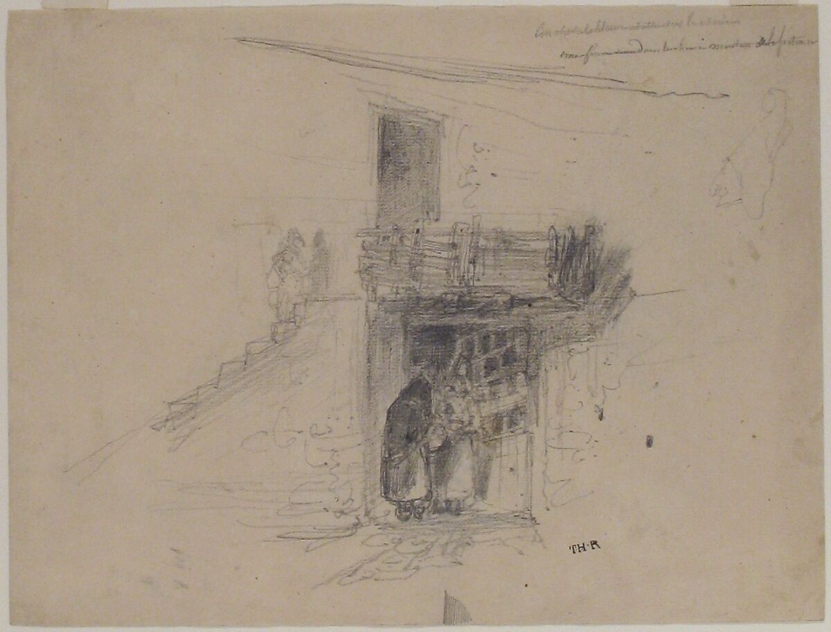 Two Women Talking in a Doorway, Théodore Rousseau (French, Paris 1812–1867 Barbizon), Graphite on laid paper