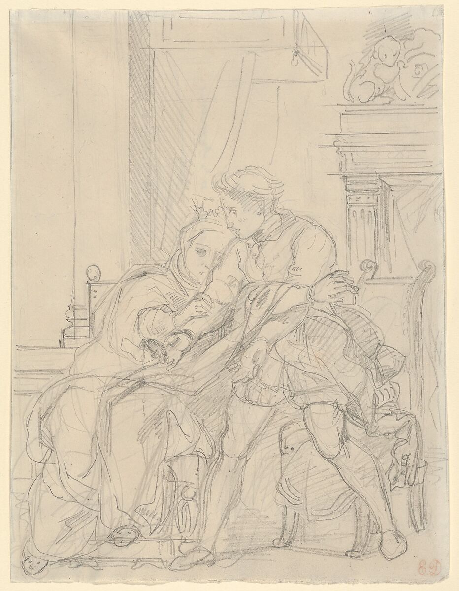 Hamlet Reproaches His Mother, Eugène Delacroix (French, Charenton-Saint-Maurice 1798–1863 Paris), Graphite 