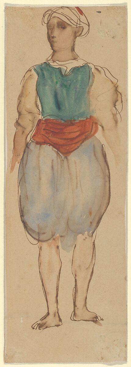 Young Moroccan, Standing, Eugène Delacroix (French, Charenton-Saint-Maurice 1798–1863 Paris), Watercolor over pen and brown ink 