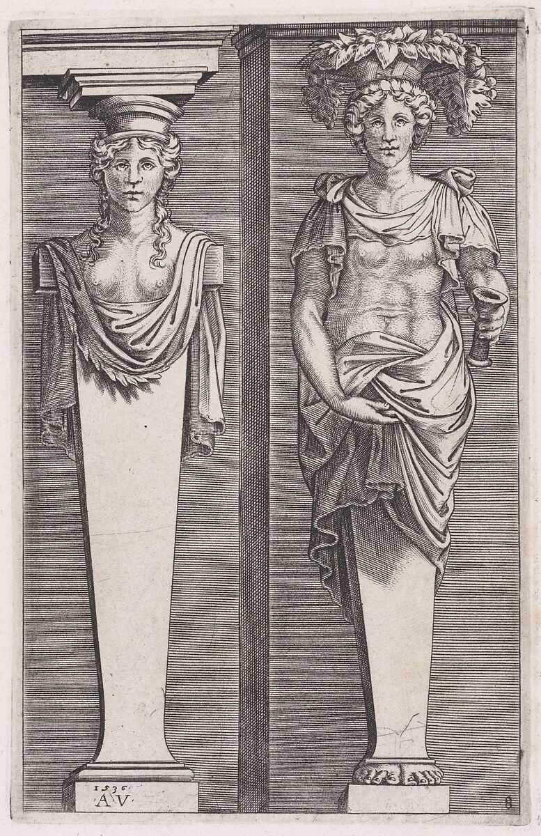 Young Women, from "The Hermae", Agostino Veneziano (Agostino dei Musi) (Italian, Venice ca. 1490–after 1536 Rome), Engraving 