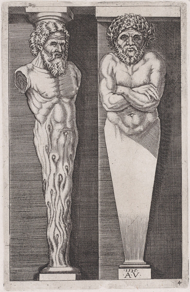 Two Men, from "The Hermae", Agostino Veneziano (Agostino dei Musi) (Italian, Venice ca. 1490–after 1536 Rome), Engraving 