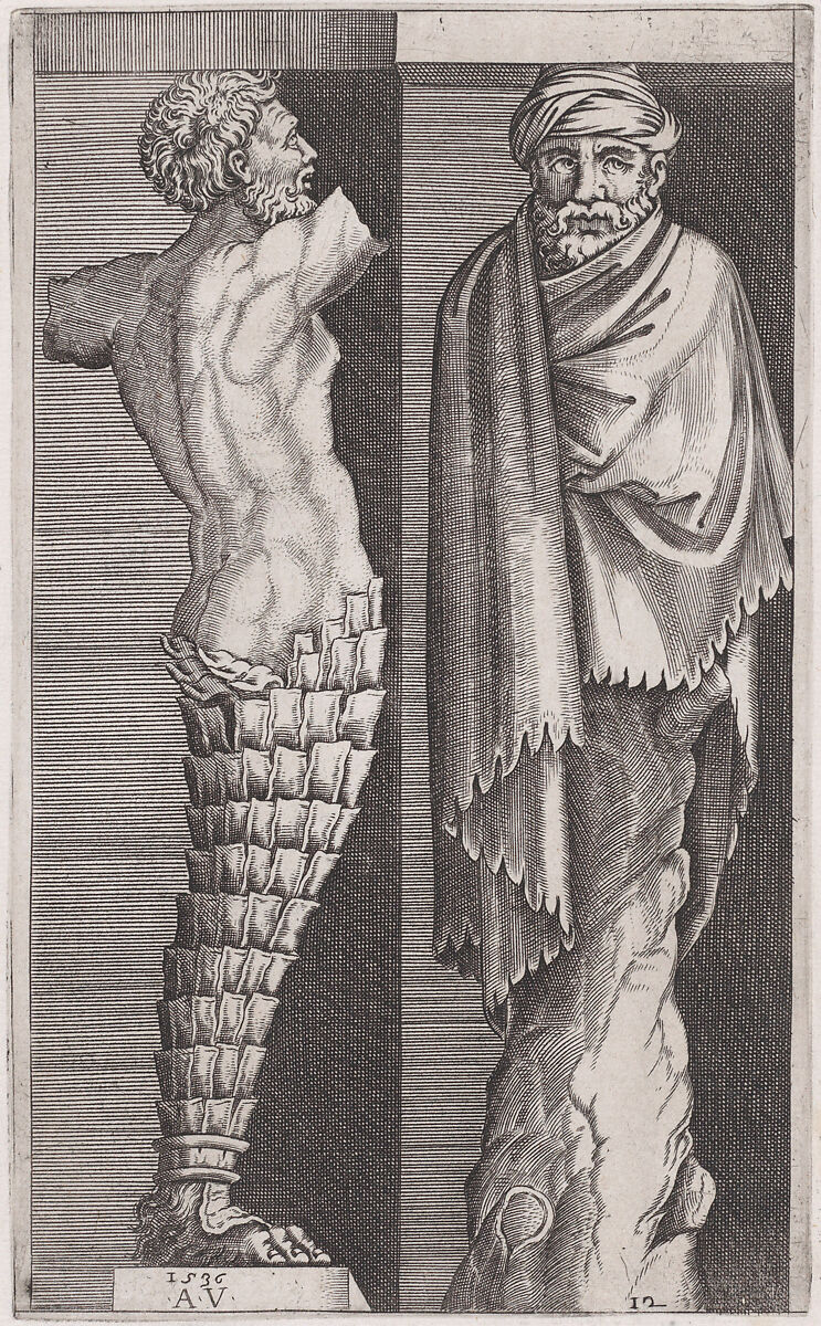 Two Men, from "The Hermae", Agostino Veneziano (Agostino dei Musi) (Italian, Venice ca. 1490–after 1536 Rome), Engraving 