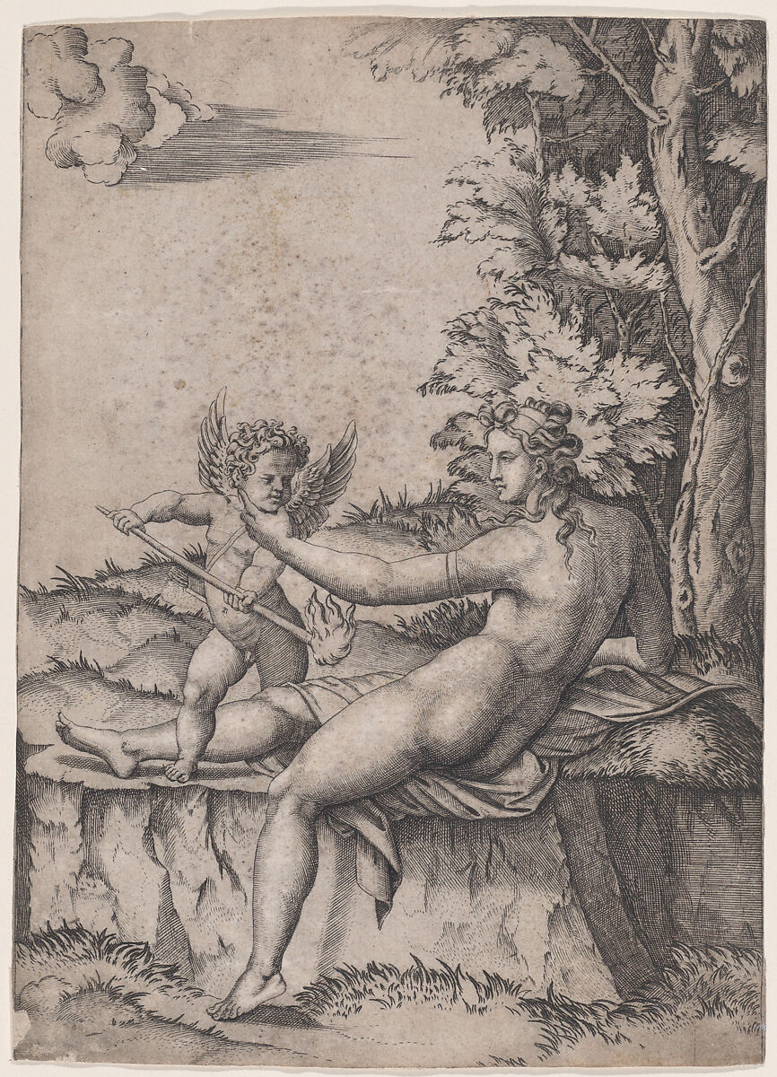 Venus and Eros, Agostino Veneziano (Agostino dei Musi) (Italian, Venice ca. 1490–after 1536 Rome), Engraving 