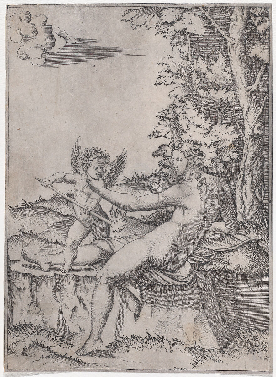 Venus and Eros, Agostino Veneziano (Agostino dei Musi) (Italian, Venice ca. 1490–after 1536 Rome), Engraving 