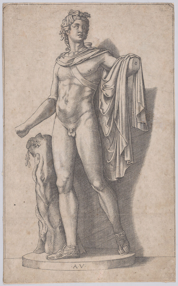 Apollo, Agostino Veneziano (Agostino dei Musi) (Italian, Venice ca. 1490–after 1536 Rome), Engraving 