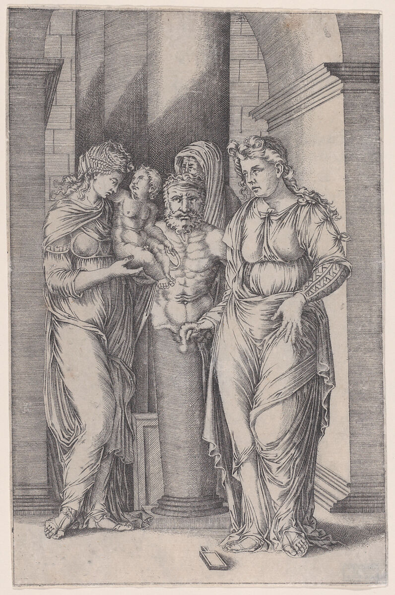 The Child Presented to Priapus, Agostino Veneziano (Agostino dei Musi) (Italian, Venice ca. 1490–after 1536 Rome), Engraving 