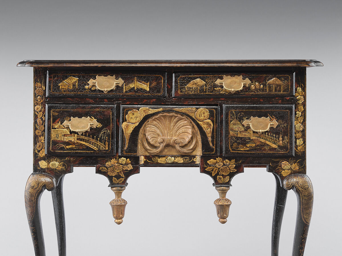 Dressing table, Japanned maple, japanned white pine, white pine, japanned birch; brass, American