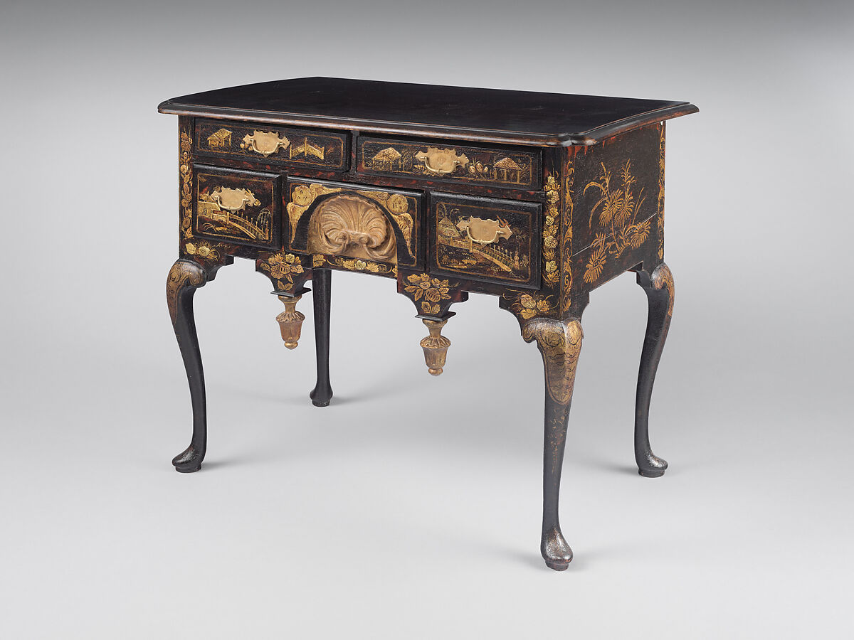 Dressing table, Japanned maple, japanned white pine, white pine, japanned birch; brass, American