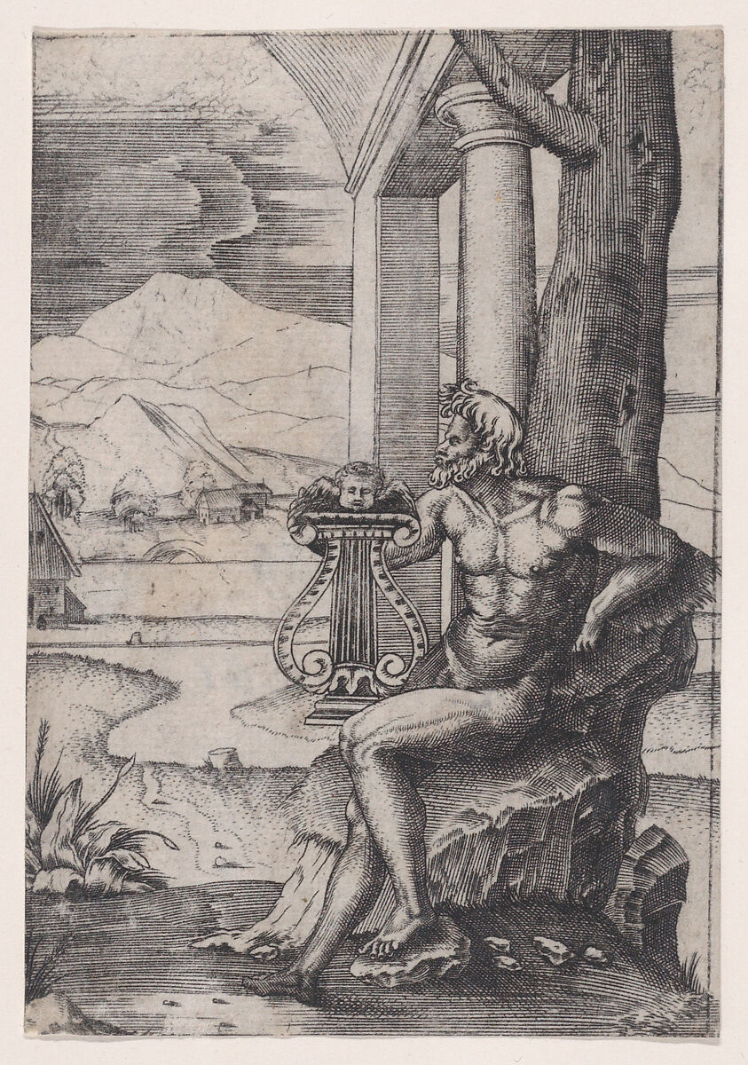 Man with a Lyre, Agostino Veneziano (Agostino dei Musi) (Italian, Venice ca. 1490–after 1536 Rome), Engraving 