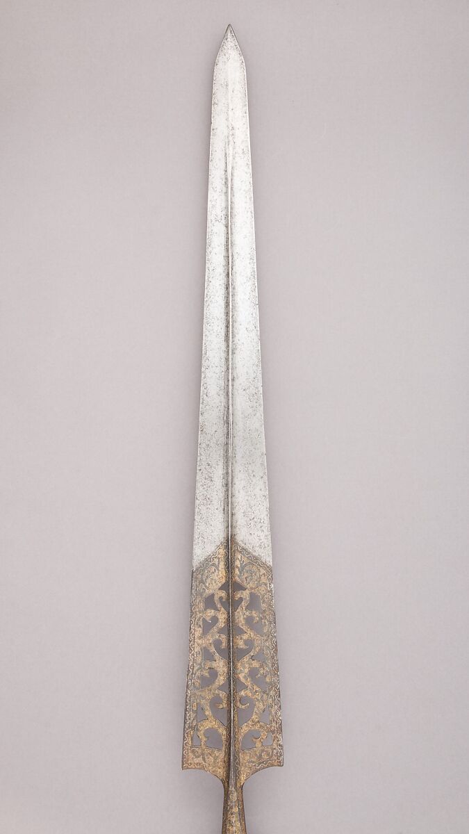 Partisan, Steel, wood, gold, textile, metallic thread, Italian