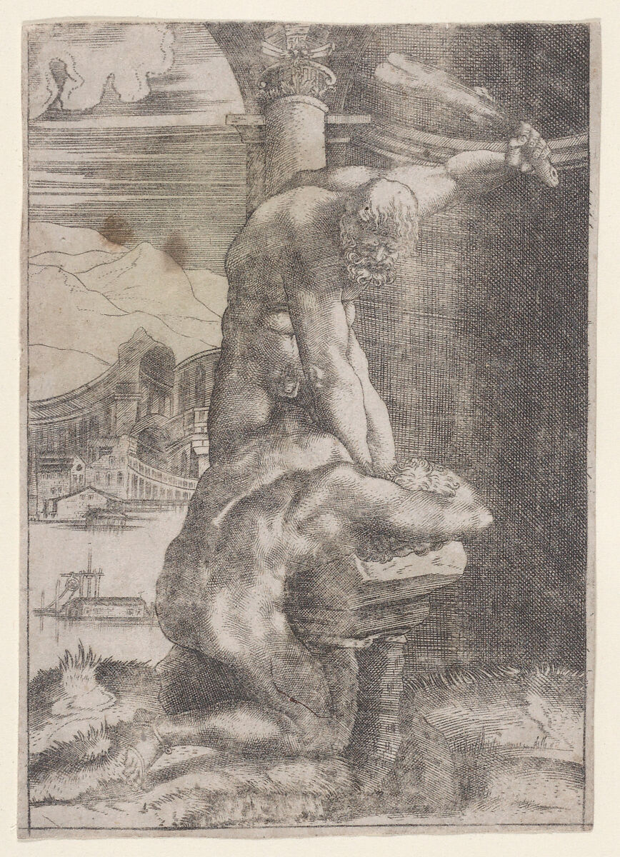 One Man Striking Another, Agostino Veneziano (Agostino dei Musi) (Italian, Venice ca. 1490–after 1536 Rome), Engraving 