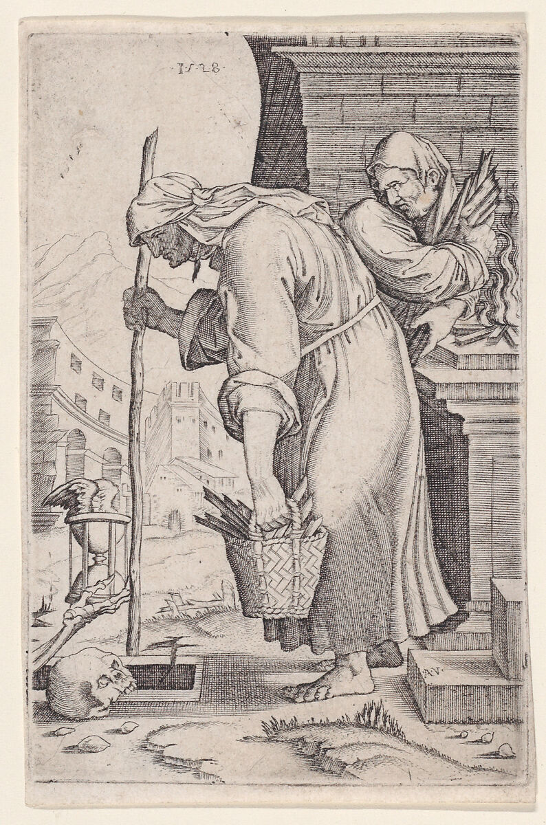 Old Woman Approaching the Grave, Agostino Veneziano (Agostino dei Musi) (Italian, Venice ca. 1490–after 1536 Rome), Engraving 
