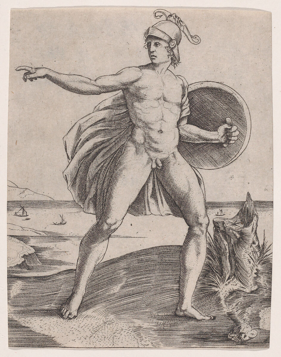 A Warrior, Agostino Veneziano (Agostino dei Musi) (Italian, Venice ca. 1490–after 1536 Rome), Engraving 