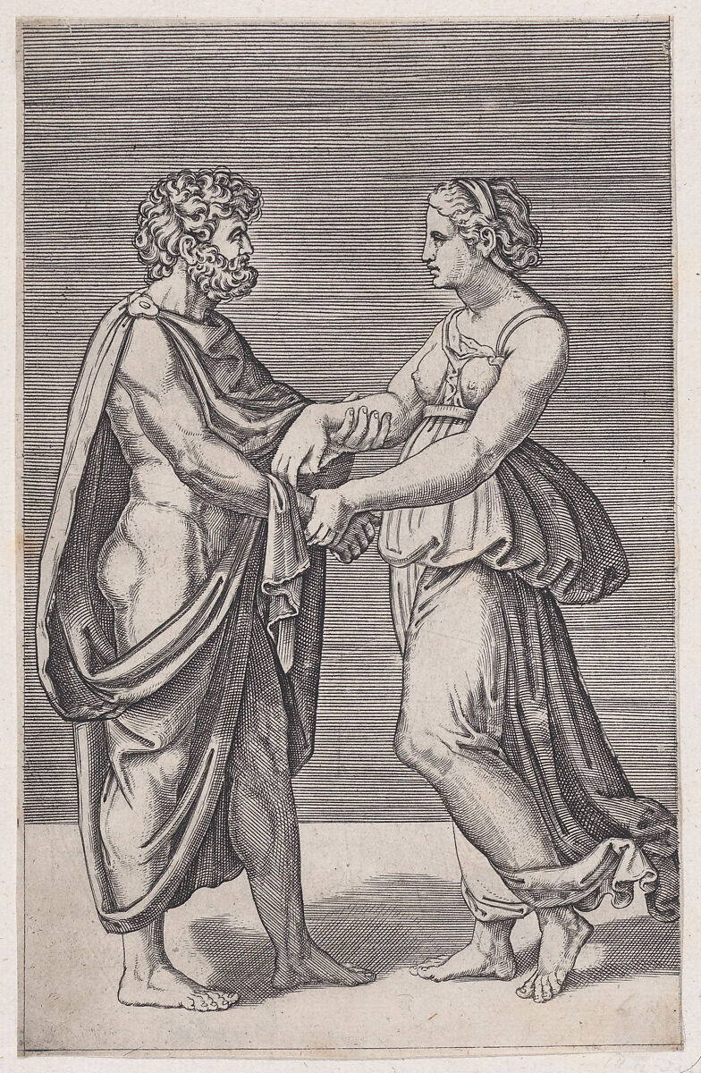 Man and Woman Holding Hands, Agostino Veneziano (Agostino dei Musi) (Italian, Venice ca. 1490–after 1536 Rome), Engraving 
