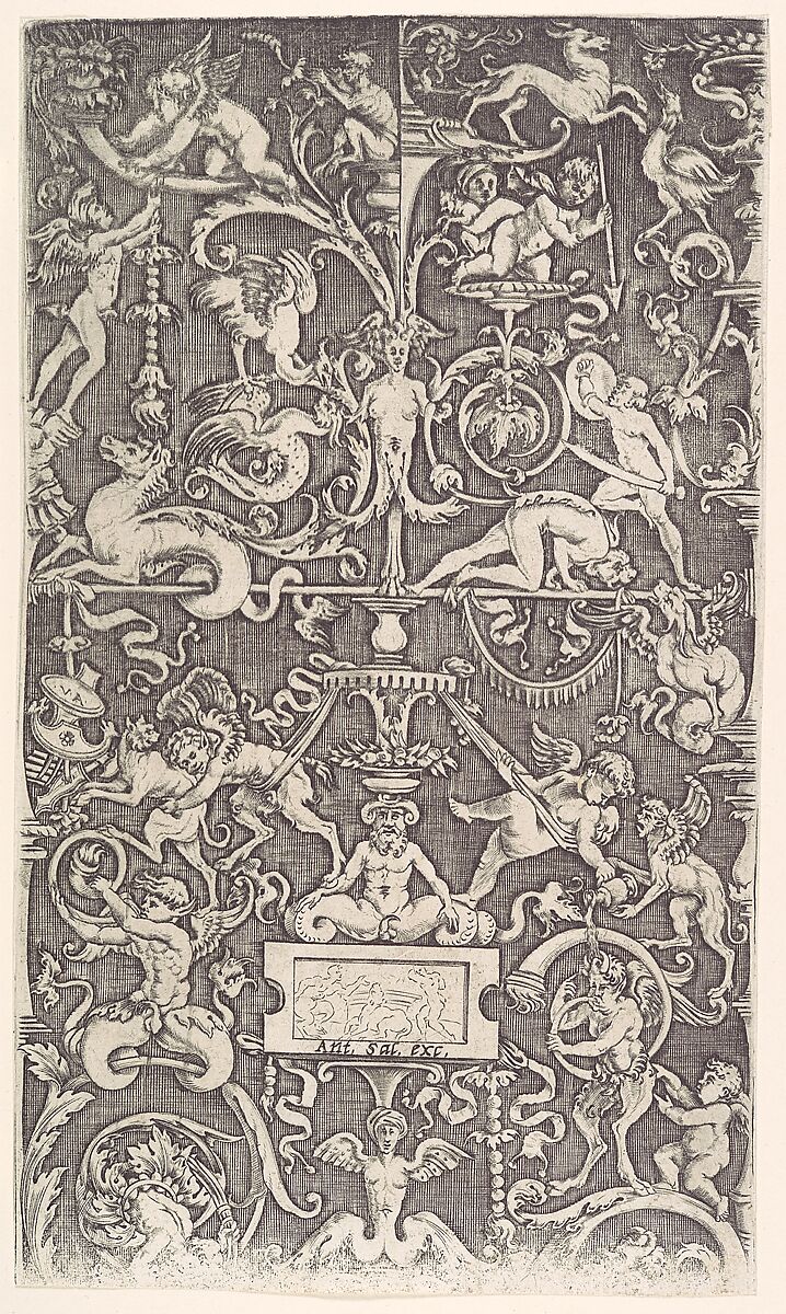Ornament Panel, Attributed to Agostino Veneziano (Agostino dei Musi) (Italian, Venice ca. 1490–after 1536 Rome), Engraving