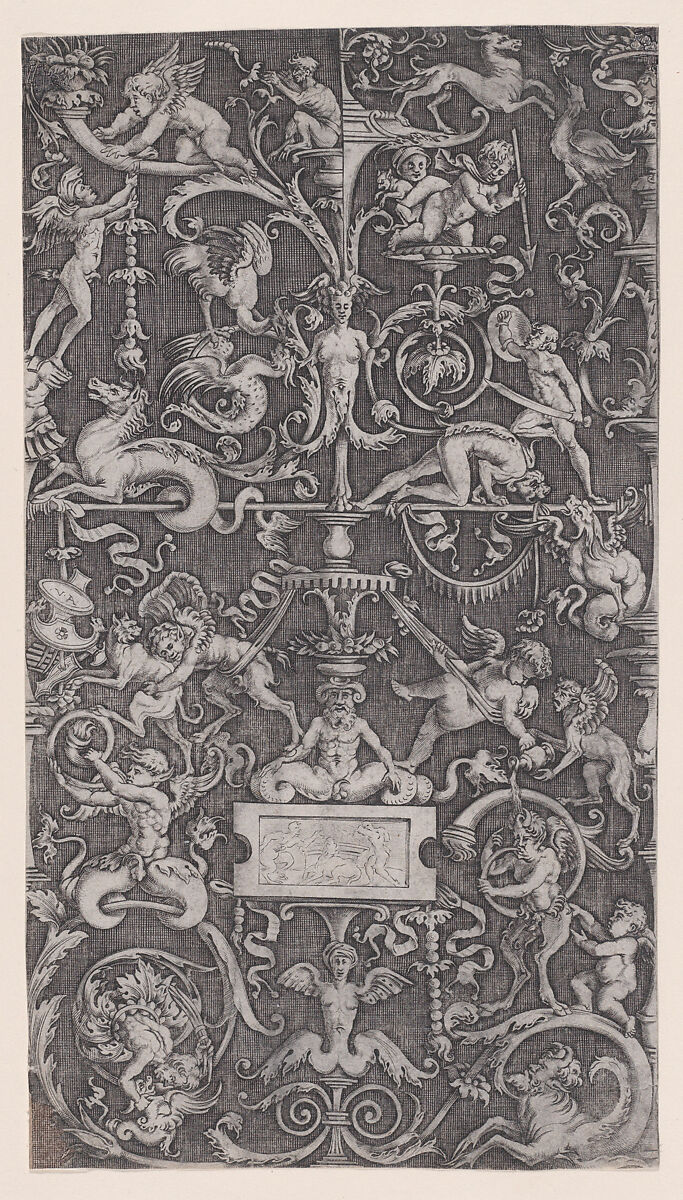 Ornamental Panel, Agostino Veneziano (Agostino dei Musi) (Italian, Venice ca. 1490–after 1536 Rome), Engraving 